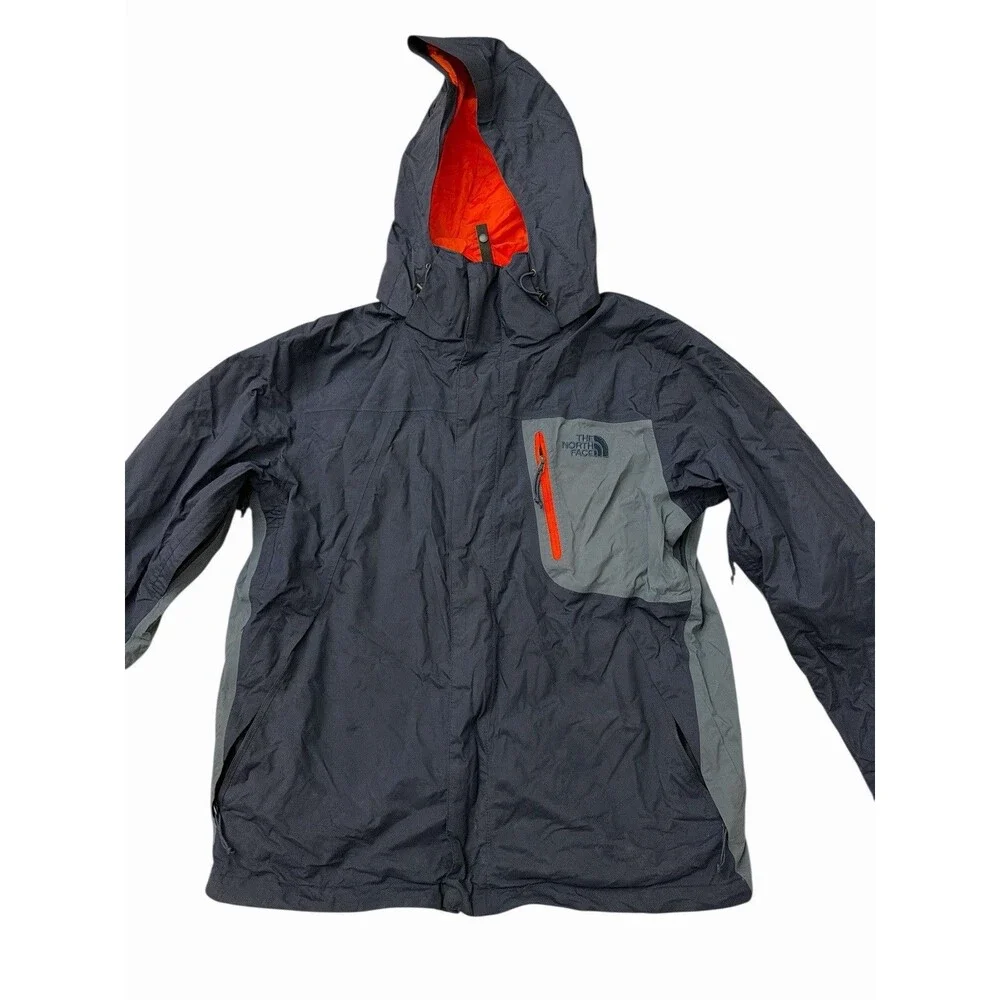 The North Face Men’s M Hooded‎ Jacket Navy Gray Orange Lining Outdoor Hiking Zip